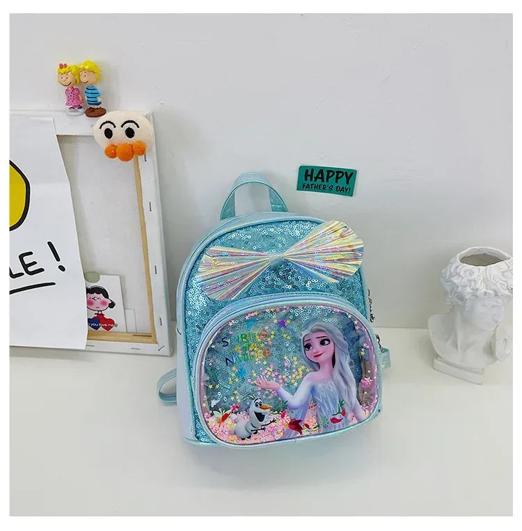 Disney Sequins Frozen Elsa Anna Backpack Fashion Glitter School Book Bag Girls Kawaii PU Leather Travel Backpack Christmas Gifts