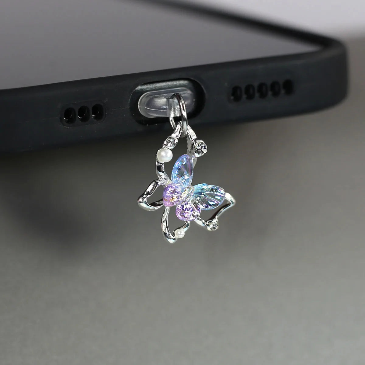Mobile Phone Dust Plug Pendant New Butterfly With Artificial Pearls And Diamonds Accessory Decoration For IPhone Type-c Port