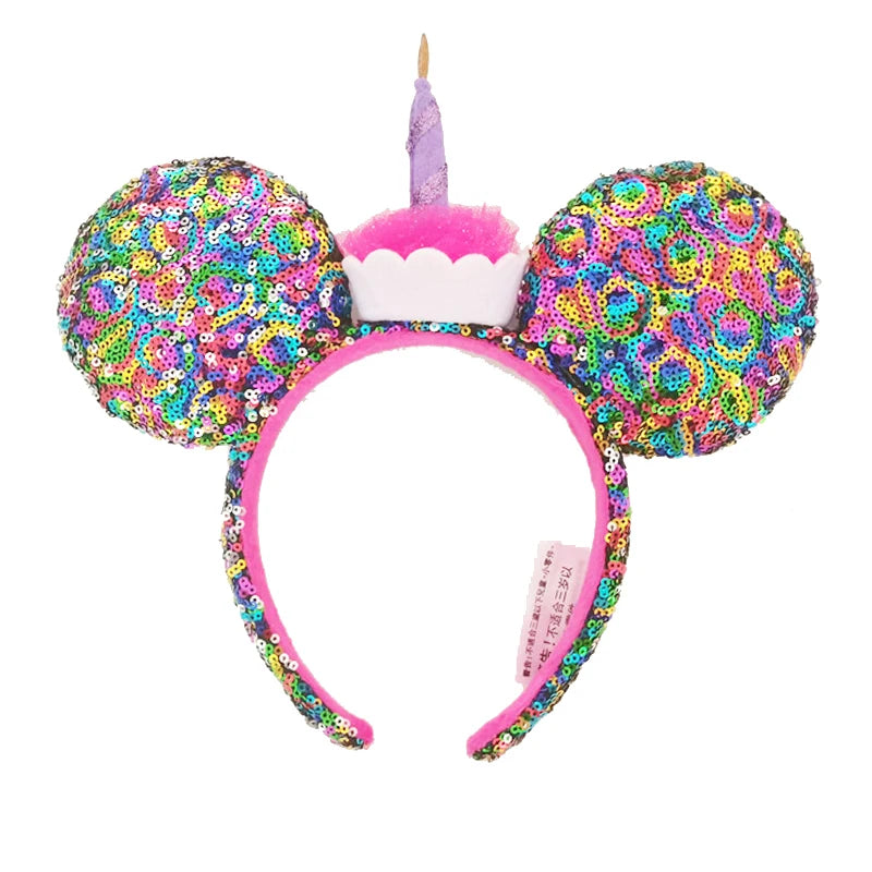 2025 Disney Mickey Mouse Ear Headband Amusement Park Hair Hoop Fish scale sequin mesh Party Headwear Girl Toy Birthday
