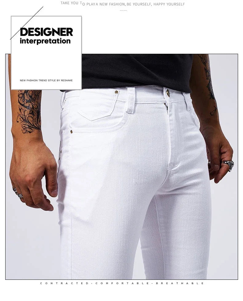 Men's White Casual Jeans New Denim Pants Comfortable Fashion Stretch Slim Fit Straight Trousers Male Clothing Streetwear