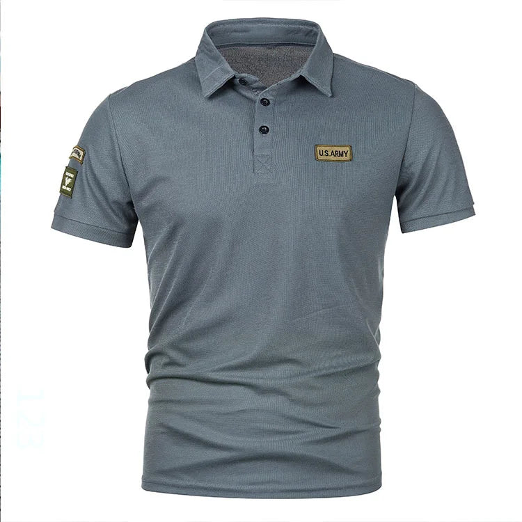 Summer 2023 New American Lapel Short Sleeve T-shirt Men's Embroidered Casual Business T-shirt