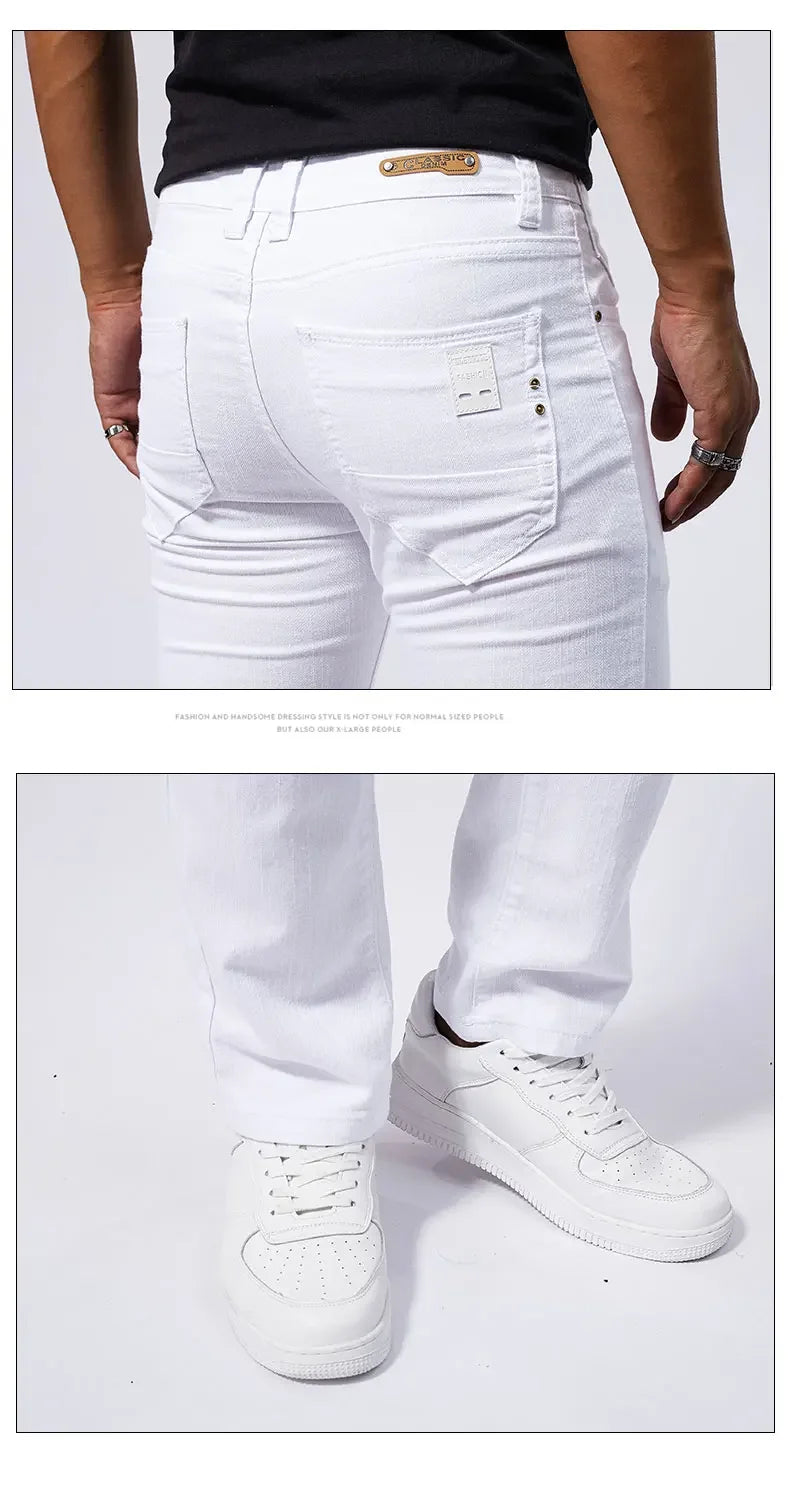 Men's White Casual Jeans New Denim Pants Comfortable Fashion Stretch Slim Fit Straight Trousers Male Clothing Streetwear