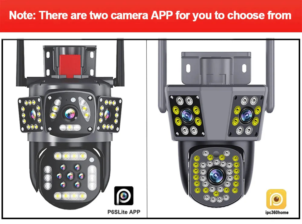 6K 12MP WiFi Surveillance Camera Outdoor Three Lens Three Screen Protection Motion Detection PTZ IP Security Survalance Camera