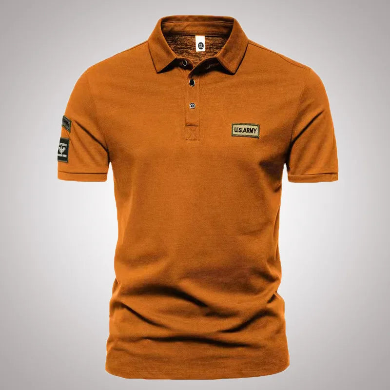 Summer 2023 New American Lapel Short Sleeve T-shirt Men's Embroidered Casual Business T-shirt