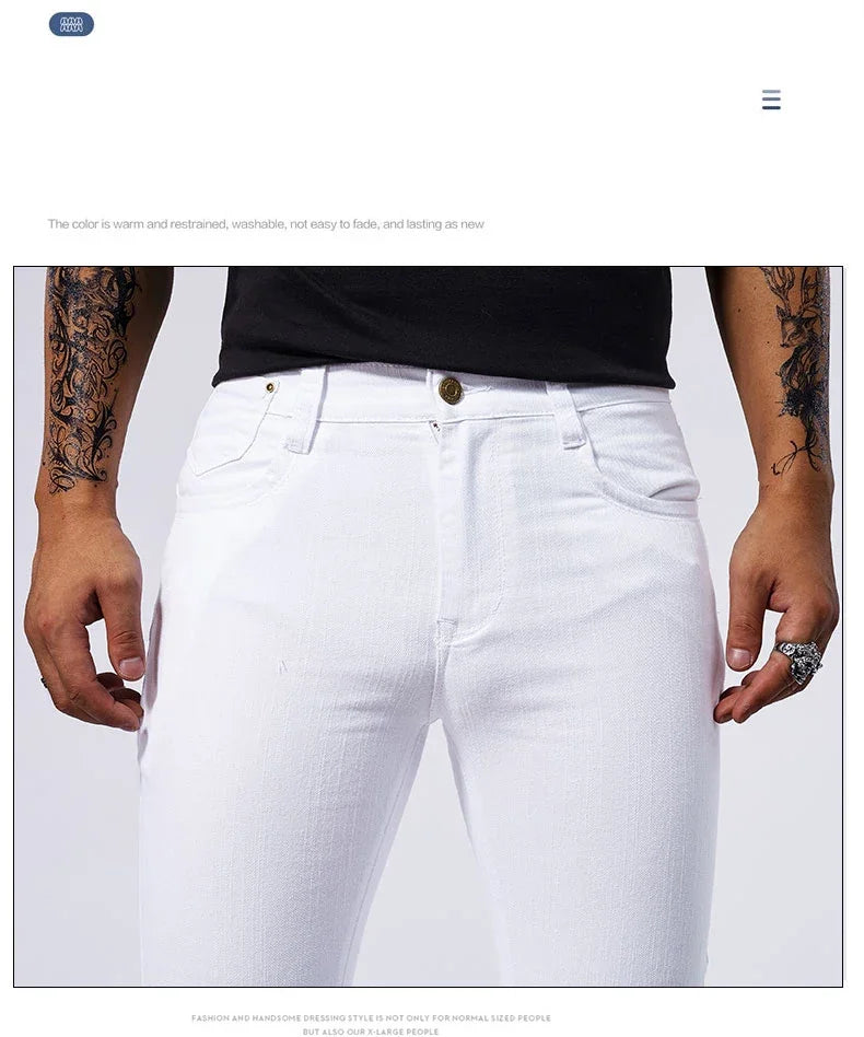 Men's White Casual Jeans New Denim Pants Comfortable Fashion Stretch Slim Fit Straight Trousers Male Clothing Streetwear