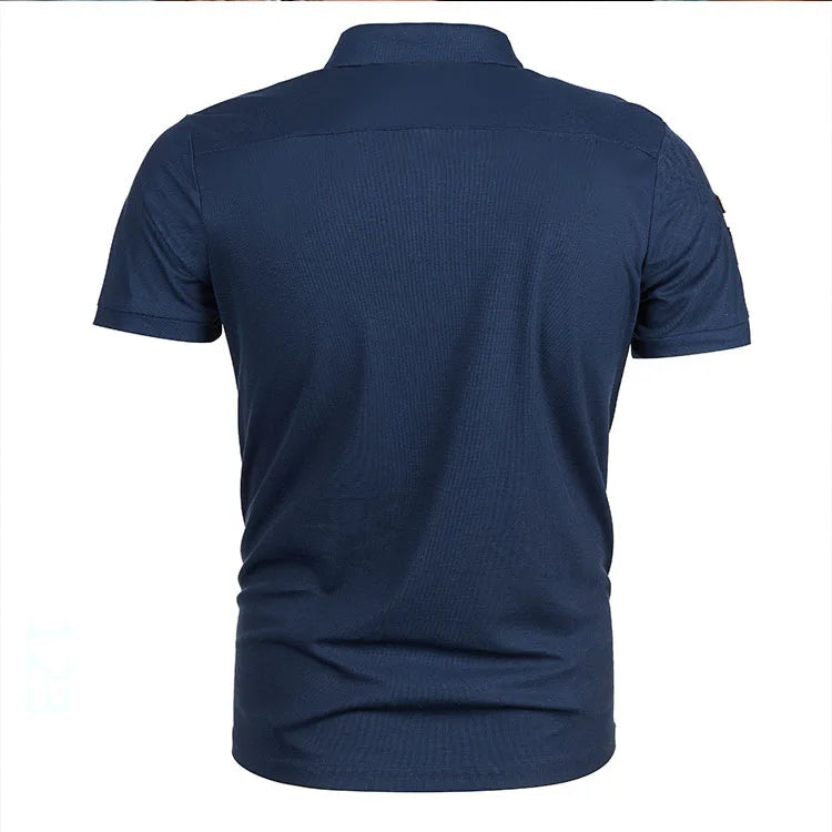 Summer 2023 New American Lapel Short Sleeve T-shirt Men's Embroidered Casual Business T-shirt