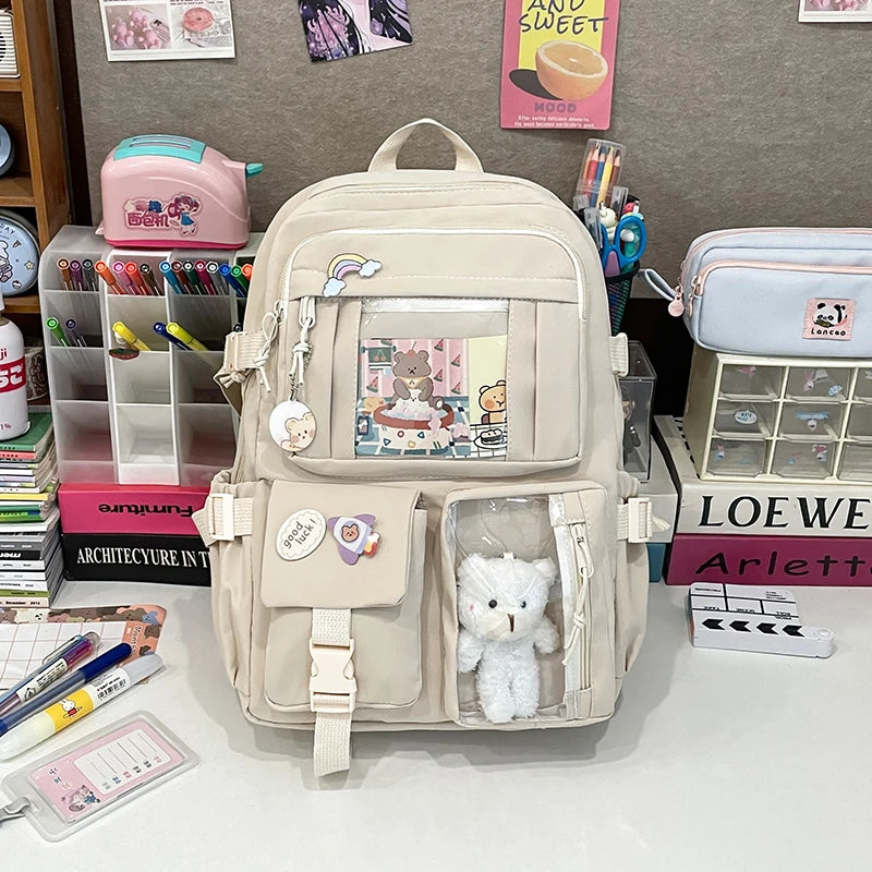 Stylish Lightweight Backpack with Transparent Front Pocket - Large Capacity for School, Travel and Outdoor Activities