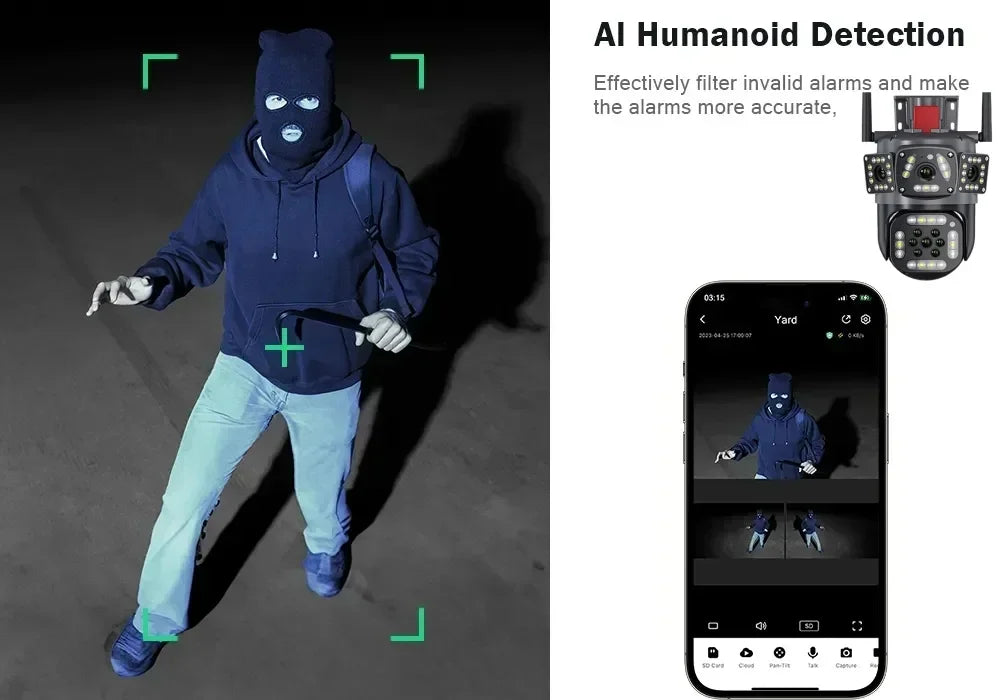 6K 12MP WiFi Surveillance Camera Outdoor Three Lens Three Screen Protection Motion Detection PTZ IP Security Survalance Camera