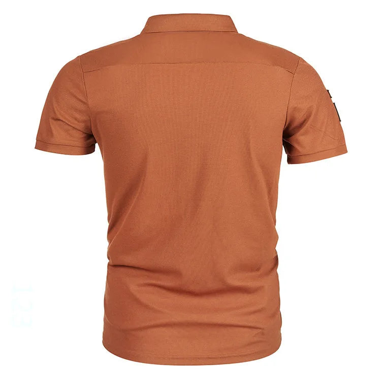 Summer 2023 New American Lapel Short Sleeve T-shirt Men's Embroidered Casual Business T-shirt