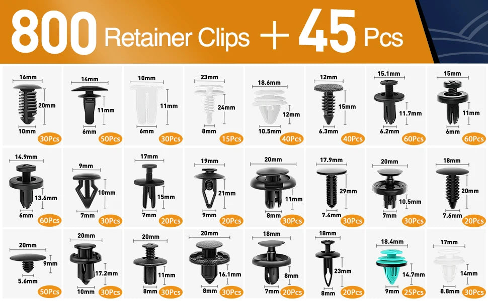 835 Car Push Retainer Black Nylon Fastener Clips in Plastic Box for GM Ford Lexus Honda Chrysler Mazda Nissan Jeep Ford