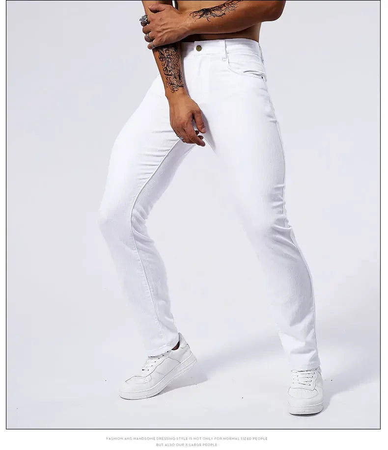Men's White Casual Jeans New Denim Pants Comfortable Fashion Stretch Slim Fit Straight Trousers Male Clothing Streetwear