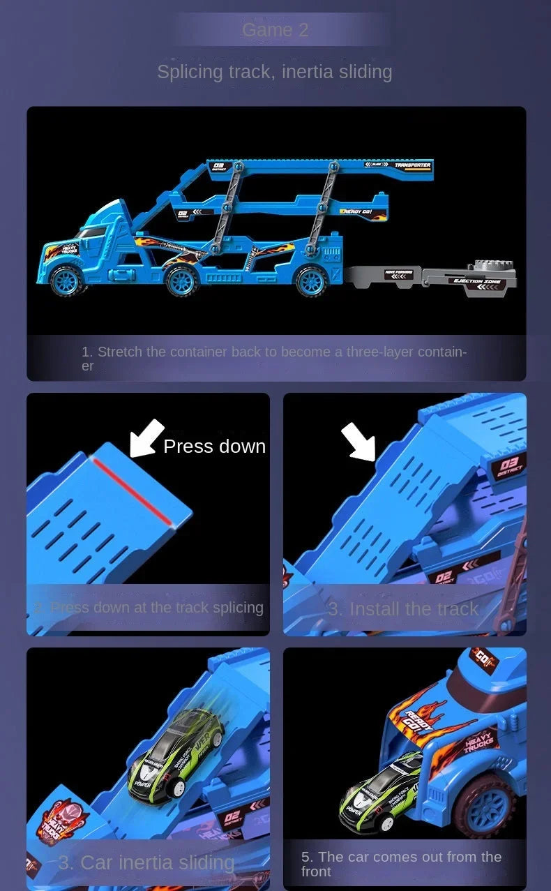 Large Kid Truck Deformation Transporter Car Toys Models Educational Model Folding Track Racing Vehicle Boys Girls Birthday Gift