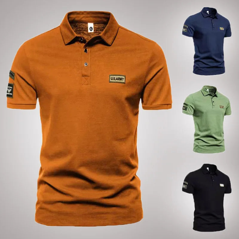 Summer 2023 New American Lapel Short Sleeve T-shirt Men's Embroidered Casual Business T-shirt