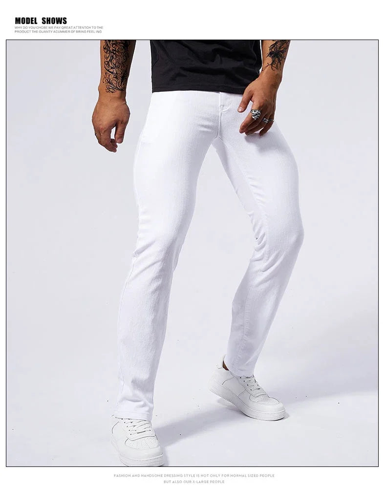 Men's White Casual Jeans New Denim Pants Comfortable Fashion Stretch Slim Fit Straight Trousers Male Clothing Streetwear
