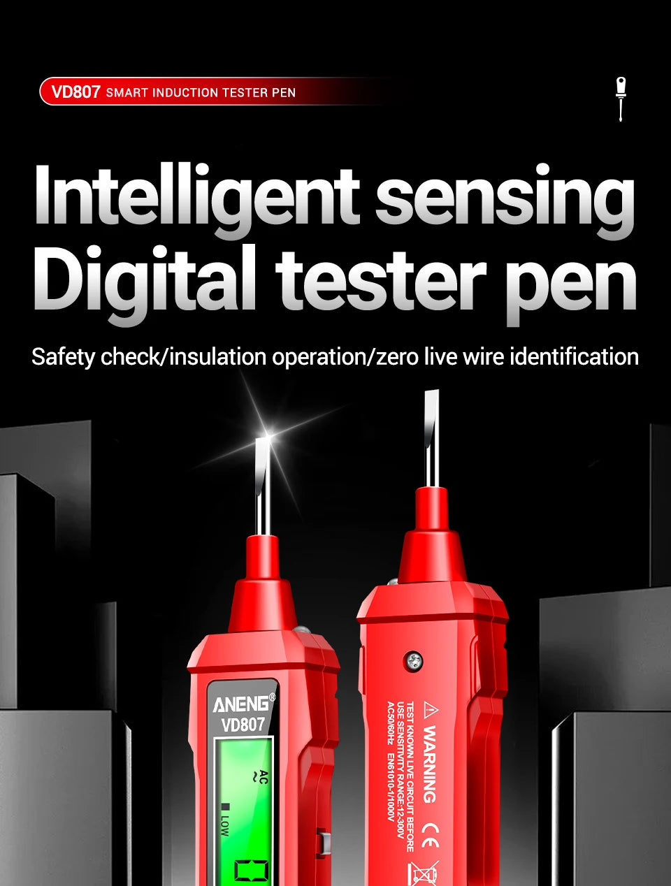 ANENG VD807 One-word Induction Portable 50/60Hz Smart Electric Pen Tester NCV Sensor AC 12-300V Non-contact Wire Detector Tools