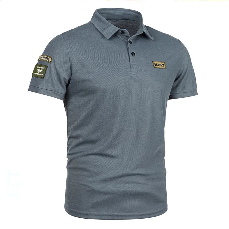 Summer 2023 New American Lapel Short Sleeve T-shirt Men's Embroidered Casual Business T-shirt