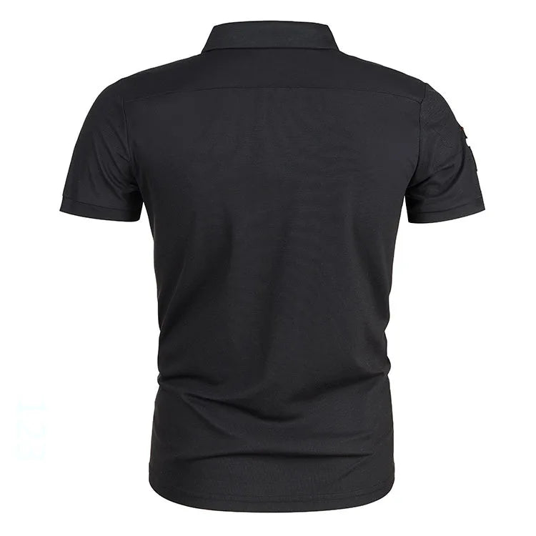Summer 2023 New American Lapel Short Sleeve T-shirt Men's Embroidered Casual Business T-shirt