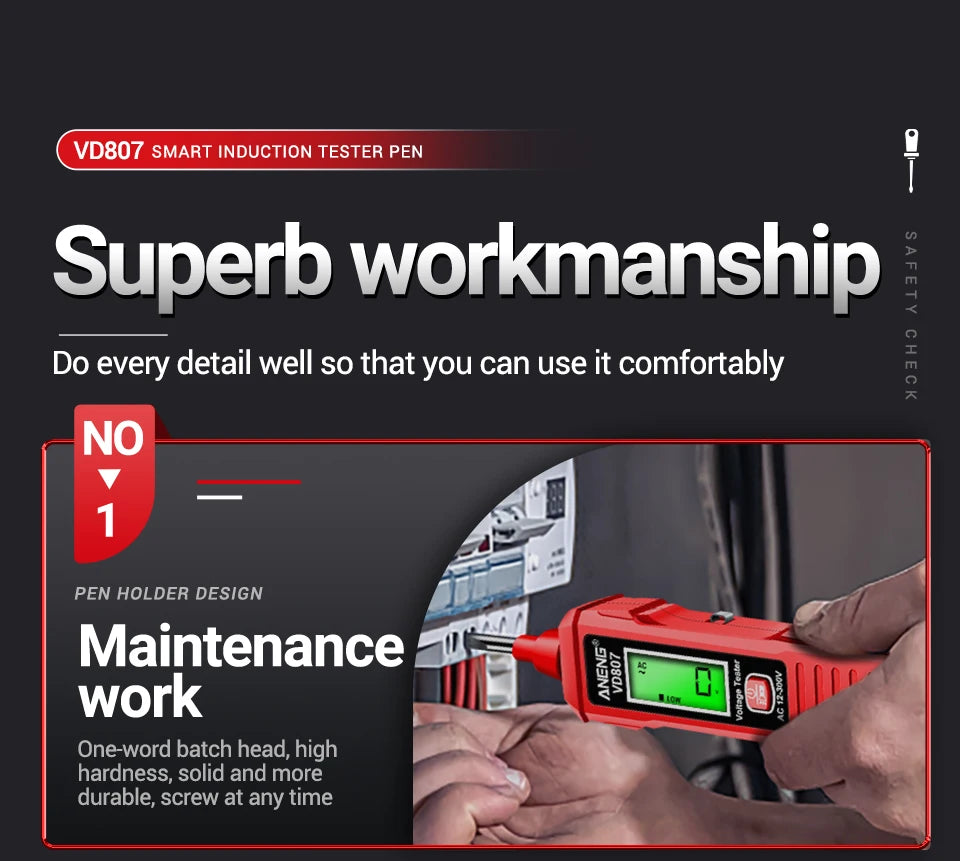 ANENG VD807 One-word Induction Portable 50/60Hz Smart Electric Pen Tester NCV Sensor AC 12-300V Non-contact Wire Detector Tools