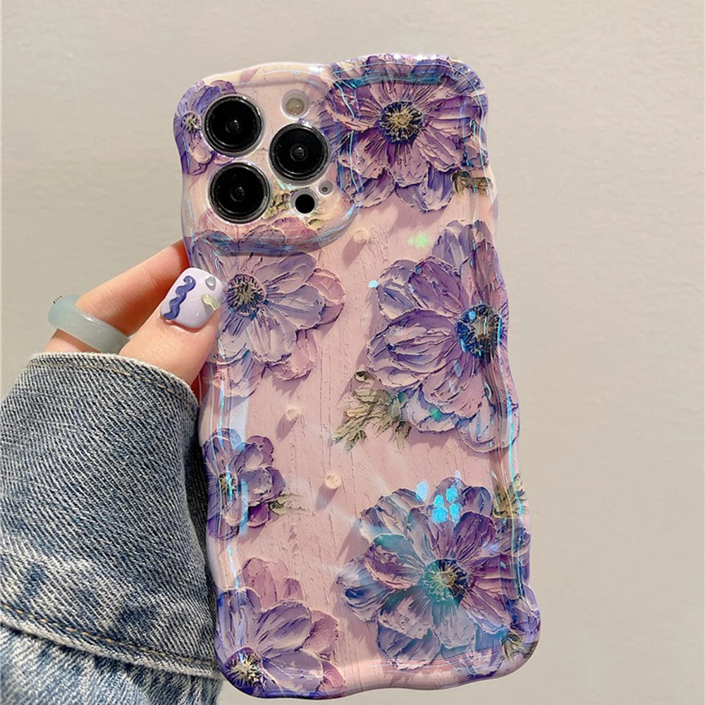 Retro Oil Painting Phone Case For iPhone 14 ProMax 15 13 12 16 Pro Luxury Flower Print Shockproof Silicone Cover Artistic Decor