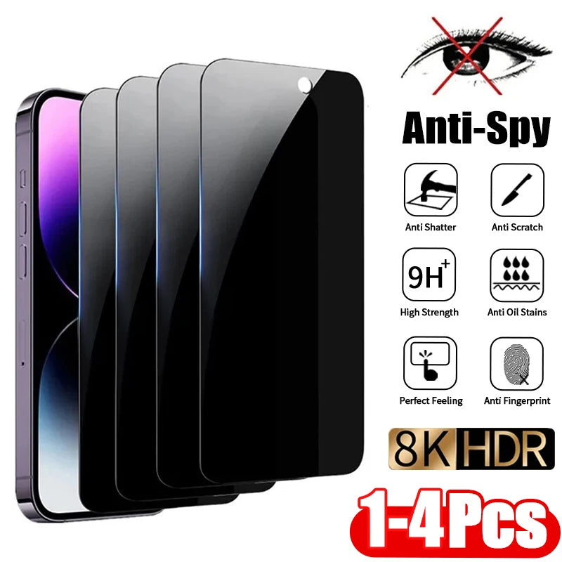 1-4Pcs Anti-spy Tempered For IPhone 15 14 13 12 11Pro Full Cover Privacy Screen Protector For IPhone X XS Max XR Glass