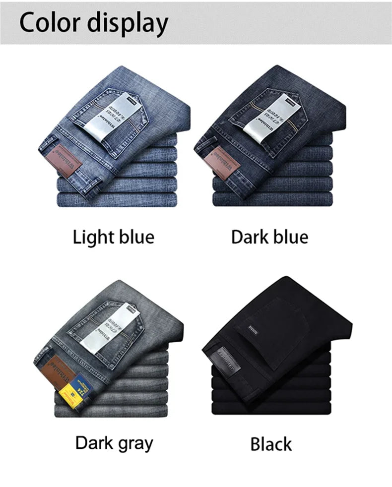 Wthinlee New Business Men's Jeans Casual Straight Stretch Fashion Classic Blue Black Work Denim Trousers Male Brand Clothing