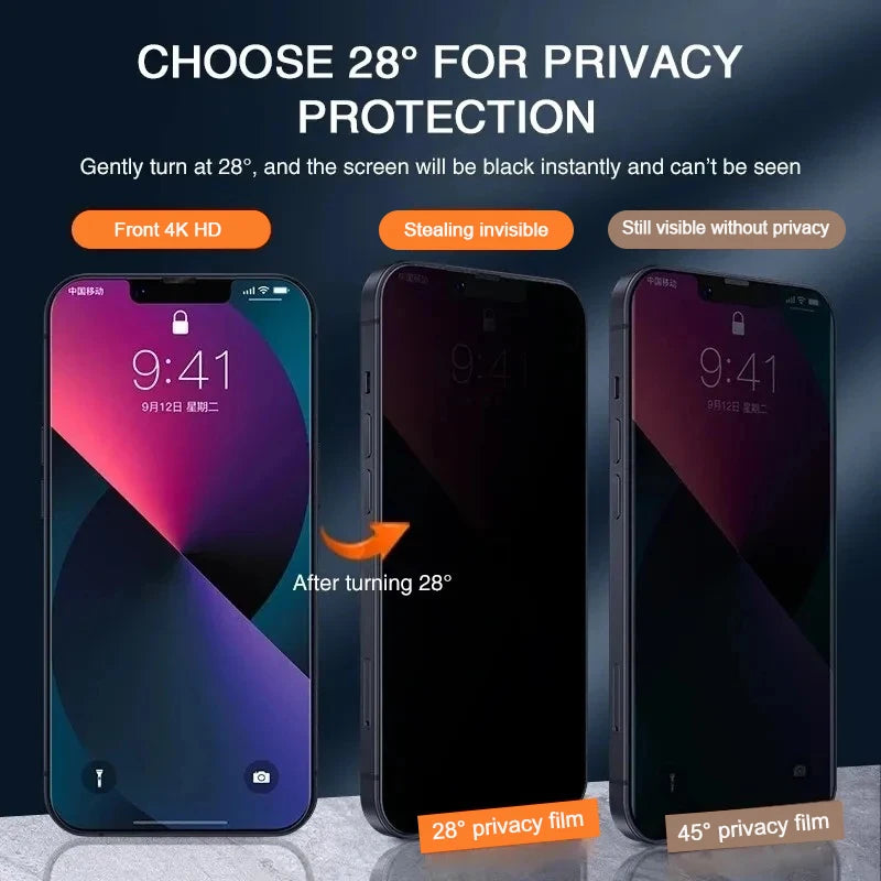 1-4Pcs Anti-spy Tempered For IPhone 15 14 13 12 11Pro Full Cover Privacy Screen Protector For IPhone X XS Max XR Glass