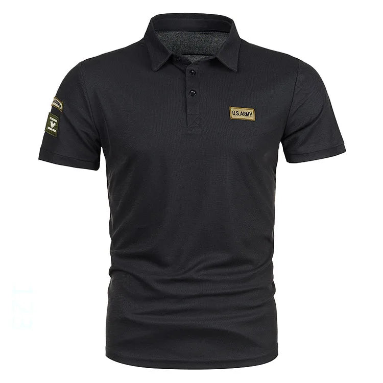 Summer 2023 New American Lapel Short Sleeve T-shirt Men's Embroidered Casual Business T-shirt