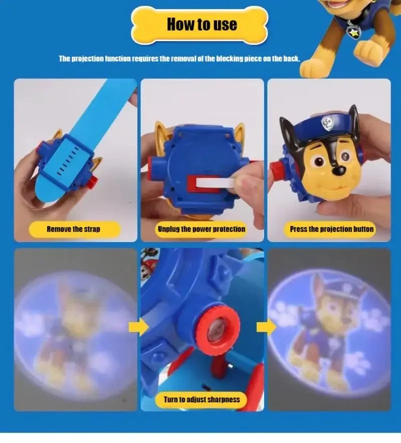 Paw Patrols 3D Projection Digital Watch Dog Marshall Rubble Skye Chase Kid Gift for Boys and Girls Anime Action Model Kids Toys