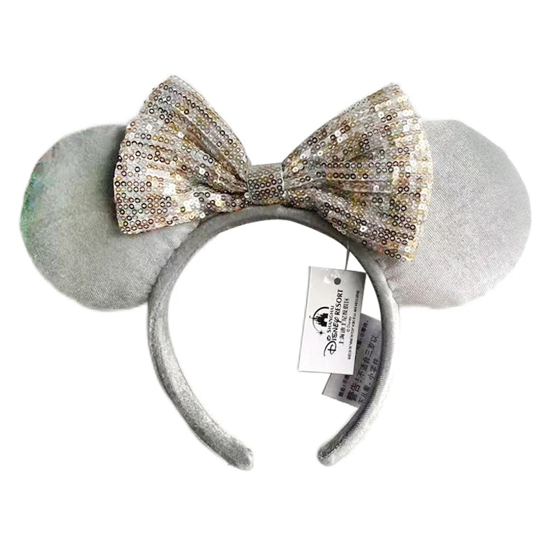 2025 Disney Mickey Mouse Ear Headband Amusement Park Hair Hoop Fish scale sequin mesh Party Headwear Girl Toy Birthday