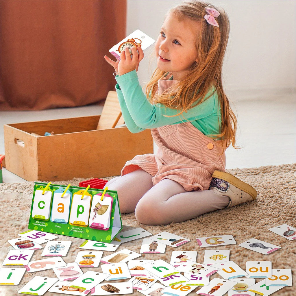 Kids CVC Words Flashcards Phonics Flip Chart Word Builder Sight Words Activity Learning Tool Speech Therapy Special Education