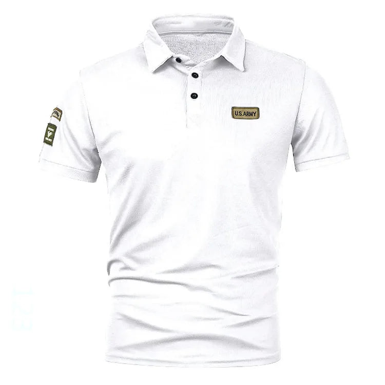 Summer 2023 New American Lapel Short Sleeve T-shirt Men's Embroidered Casual Business T-shirt