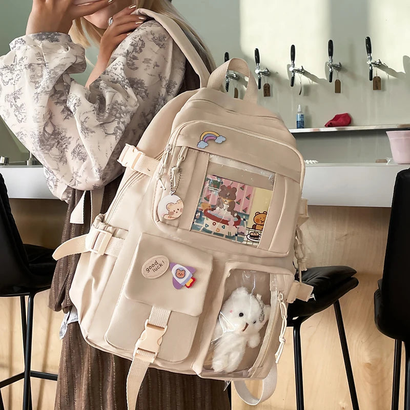 Stylish Lightweight Backpack with Transparent Front Pocket - Large Capacity for School, Travel and Outdoor Activities