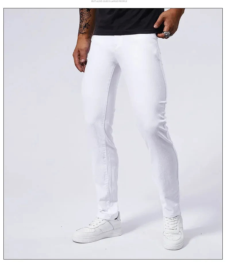 Men's White Casual Jeans New Denim Pants Comfortable Fashion Stretch Slim Fit Straight Trousers Male Clothing Streetwear