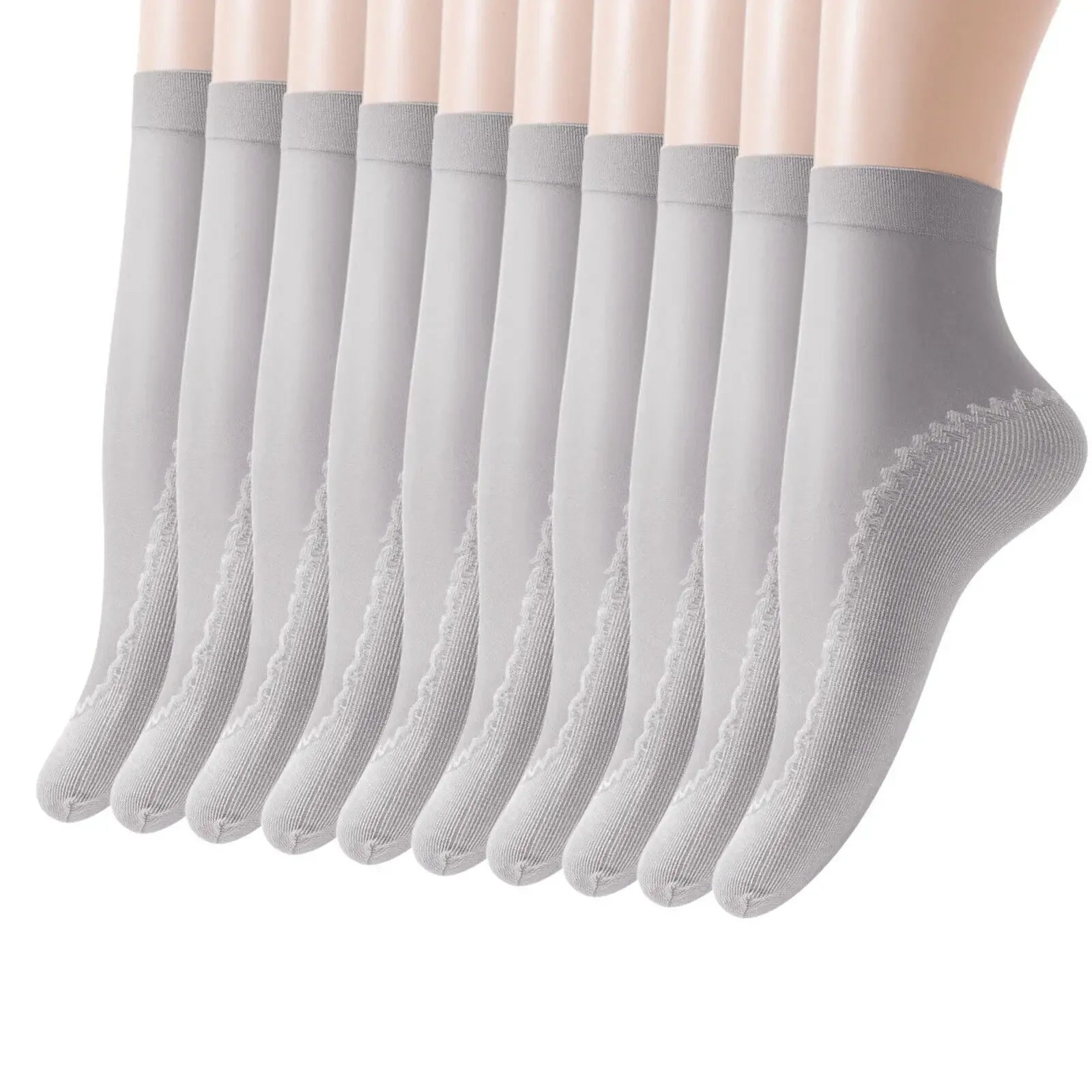 1/10pairs Lace Ultrathin Socks Women Summer Breathable Silk Socks Female Mesh Elastic Non-Slip Bottom Splice Ankle Short Sox