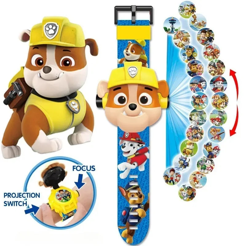 Paw Patrols 3D Projection Digital Watch Dog Marshall Rubble Skye Chase Kid Gift for Boys and Girls Anime Action Model Kids Toys