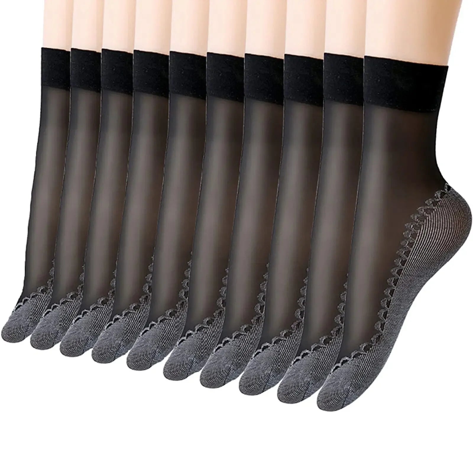 1/10pairs Lace Ultrathin Socks Women Summer Breathable Silk Socks Female Mesh Elastic Non-Slip Bottom Splice Ankle Short Sox