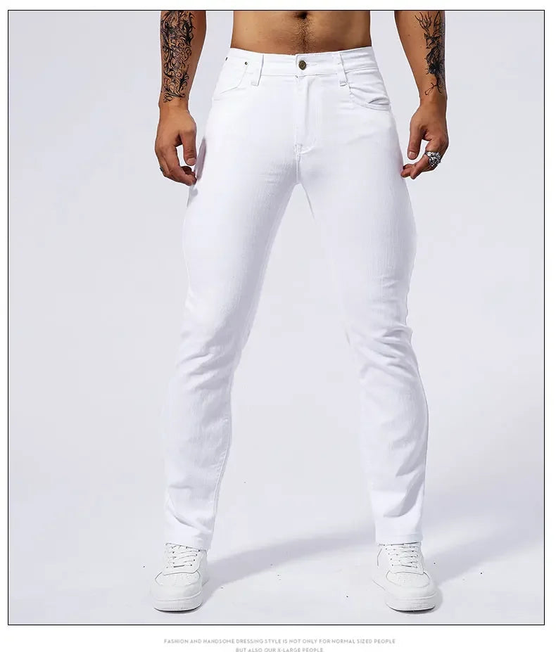 Men's White Casual Jeans New Denim Pants Comfortable Fashion Stretch Slim Fit Straight Trousers Male Clothing Streetwear