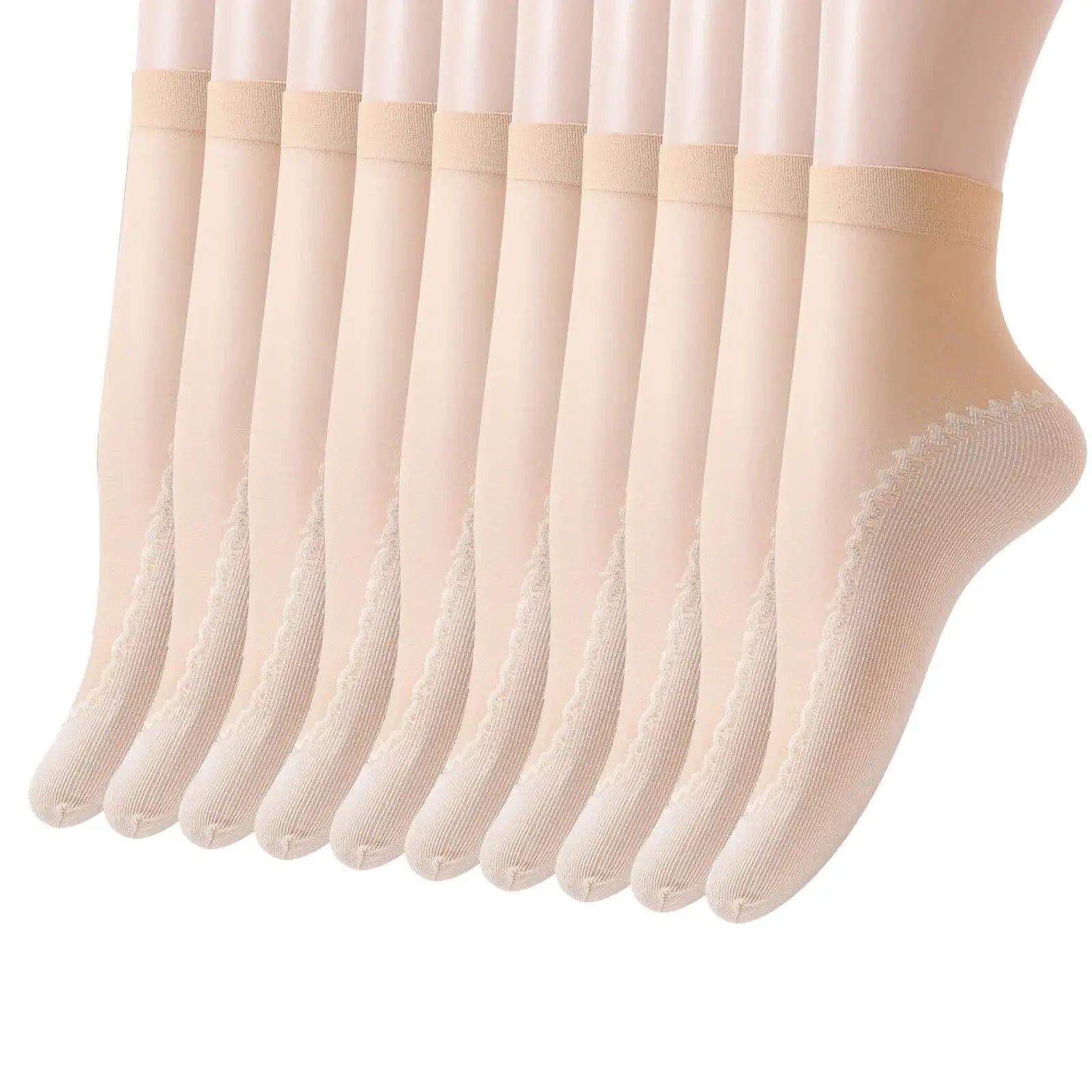 1/10pairs Lace Ultrathin Socks Women Summer Breathable Silk Socks Female Mesh Elastic Non-Slip Bottom Splice Ankle Short Sox