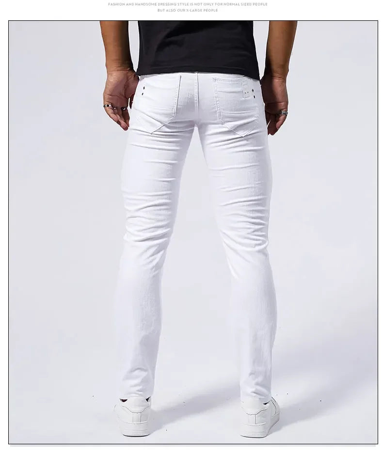 Men's White Casual Jeans New Denim Pants Comfortable Fashion Stretch Slim Fit Straight Trousers Male Clothing Streetwear