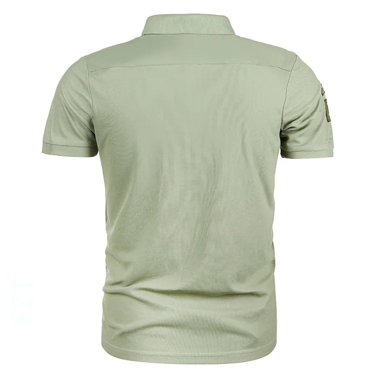 Summer 2023 New American Lapel Short Sleeve T-shirt Men's Embroidered Casual Business T-shirt