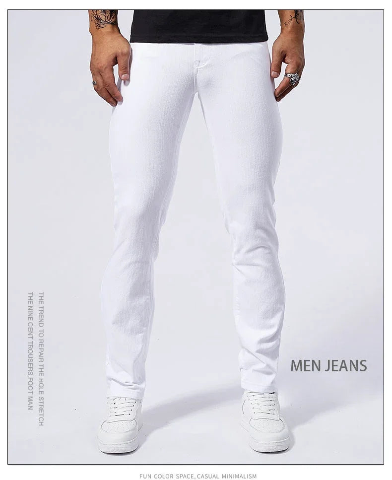 Men's White Casual Jeans New Denim Pants Comfortable Fashion Stretch Slim Fit Straight Trousers Male Clothing Streetwear