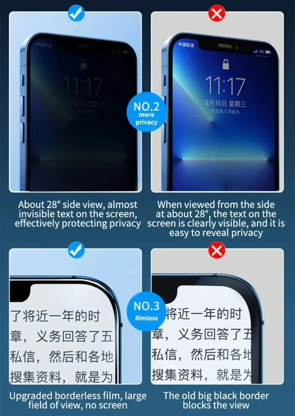 NNBILI 4Pcs Full Cover Privacy Screen Protector For iPhone 11 12 13 14 15 16 Pro Max Anti-spy Glass For iPhone16 Plus 16e Glass