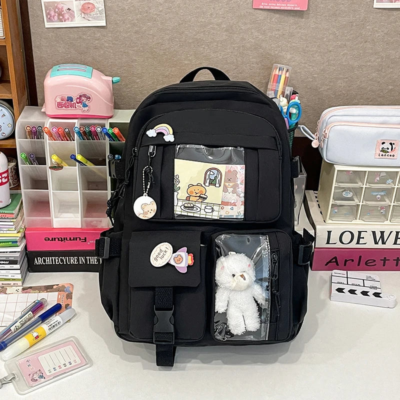 Stylish Lightweight Backpack with Transparent Front Pocket - Large Capacity for School, Travel and Outdoor Activities