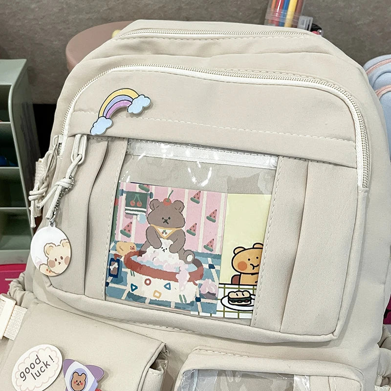 Stylish Lightweight Backpack with Transparent Front Pocket - Large Capacity for School, Travel and Outdoor Activities