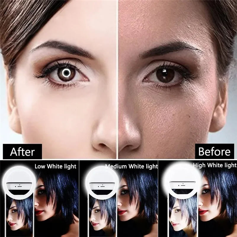LED Light Ring USB Charge Led Selfie Ring Light Compatible with iPhone Samsung Xiaomi Mobile Phone Lens Ring Clip Selfie Lamp