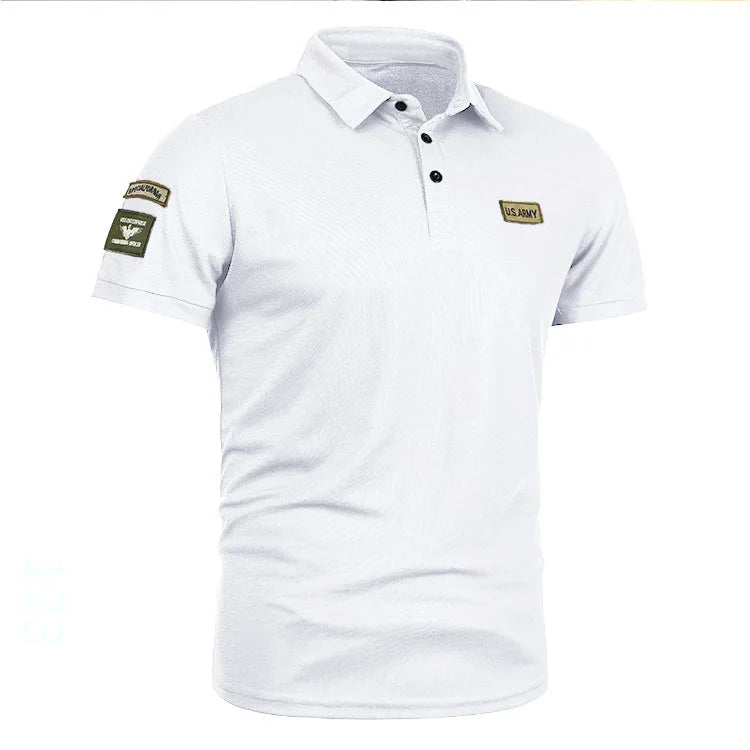 Summer 2023 New American Lapel Short Sleeve T-shirt Men's Embroidered Casual Business T-shirt