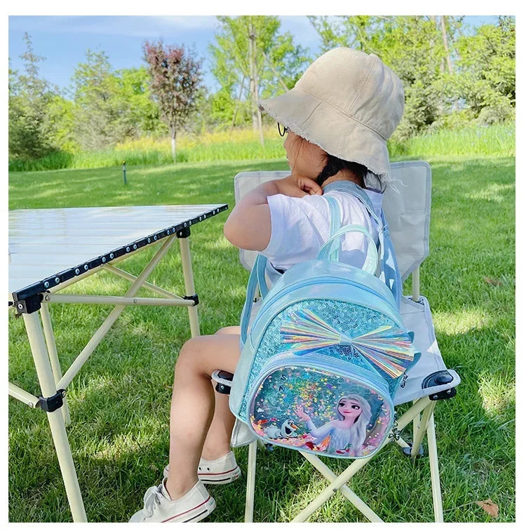Disney Sequins Frozen Elsa Anna Backpack Fashion Glitter School Book Bag Girls Kawaii PU Leather Travel Backpack Christmas Gifts