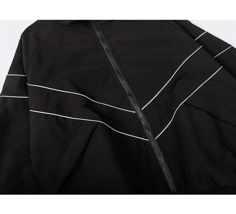 Reflective Striped Jacket 2023 Men Hip Hop Streetwear Coat Zipper Up Jacket Windbreaker Harajuku Thin Coats Sports Black Blue