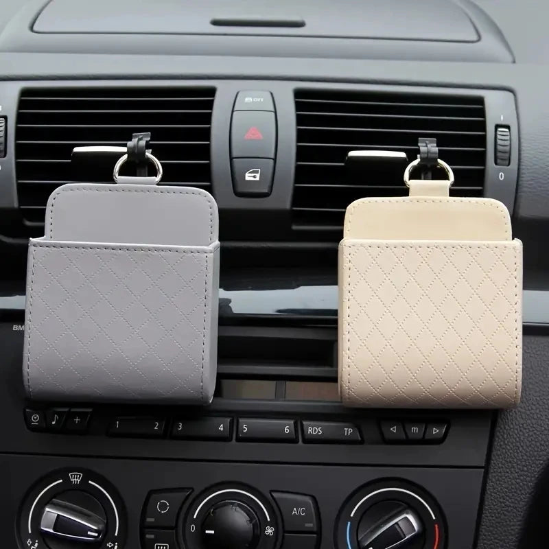 Car Phone Holder Mount Air Vent Hanging Storage Box Car Mobile Phone Bag PU Leather Glasses Organizer Support in Car Accessories